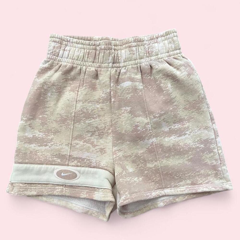 Nike pink & cream camo sweat shorts in XS and fit true to size